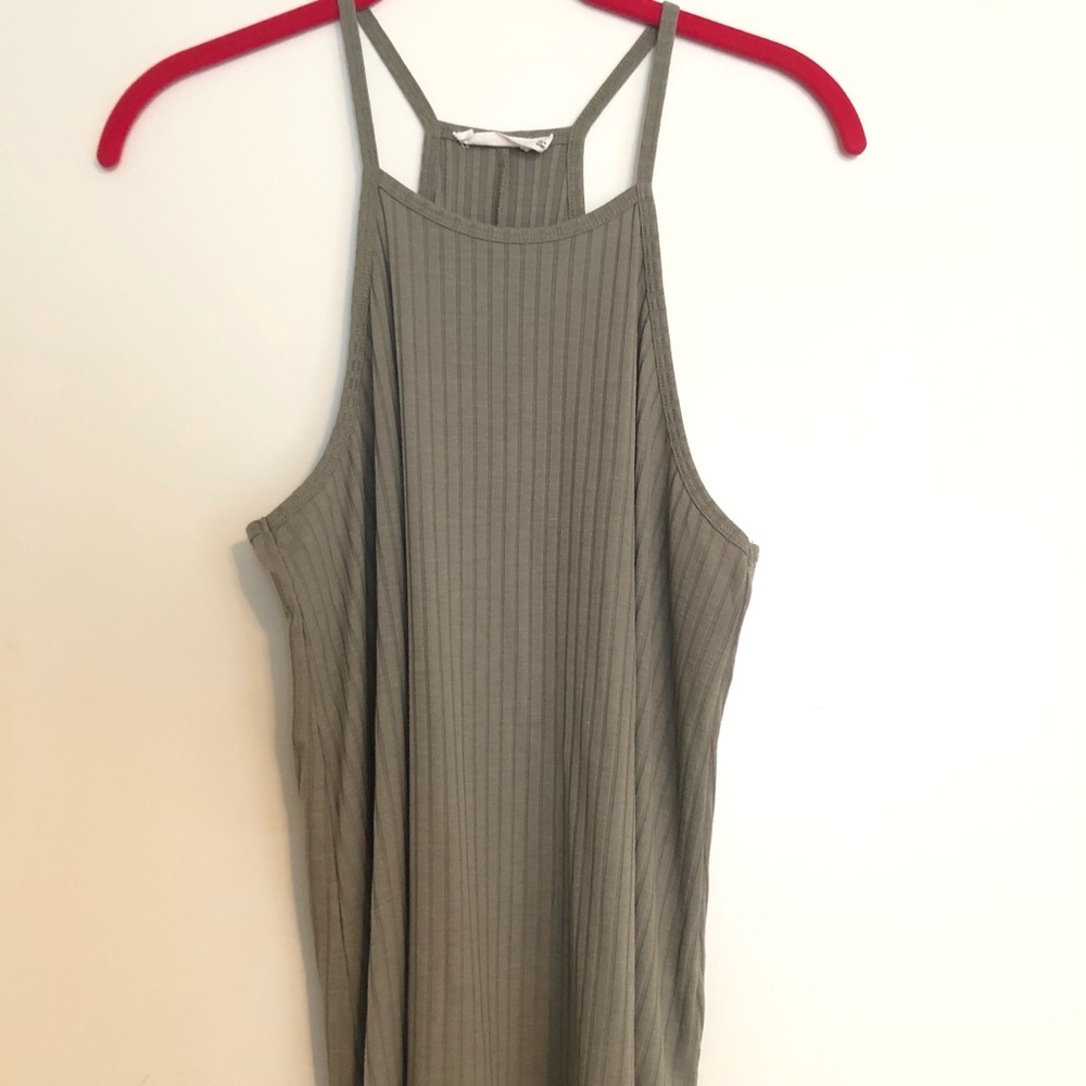 Green halter high neck boutique ribbed tank